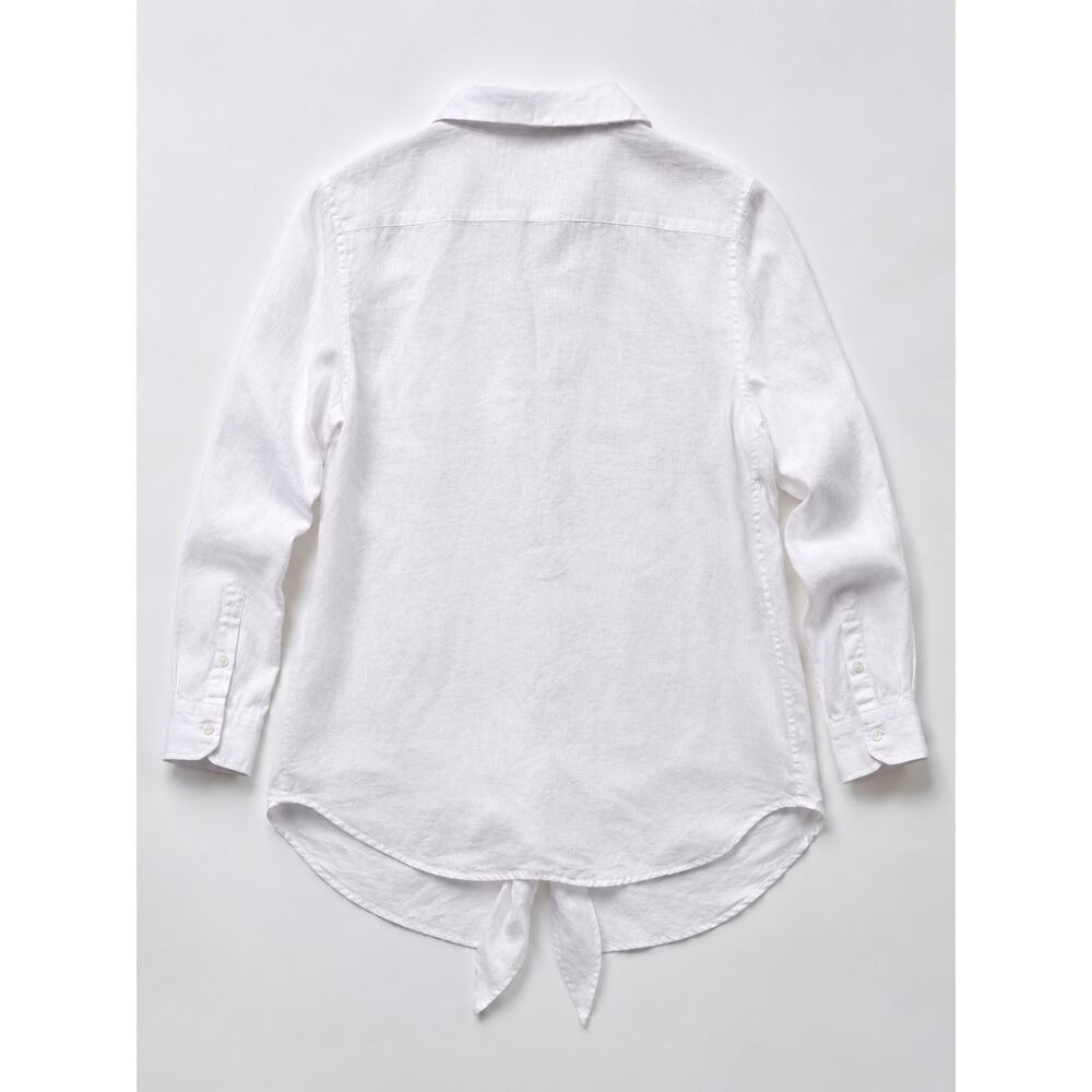 Chico's White 100% Linen Tie Front Button Up Shirt Women's Size 2 No Iron - Picture 3 of 7